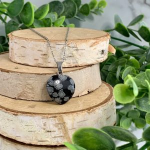 Colgante corazón 20mm Obsidiana Copo de Nieve