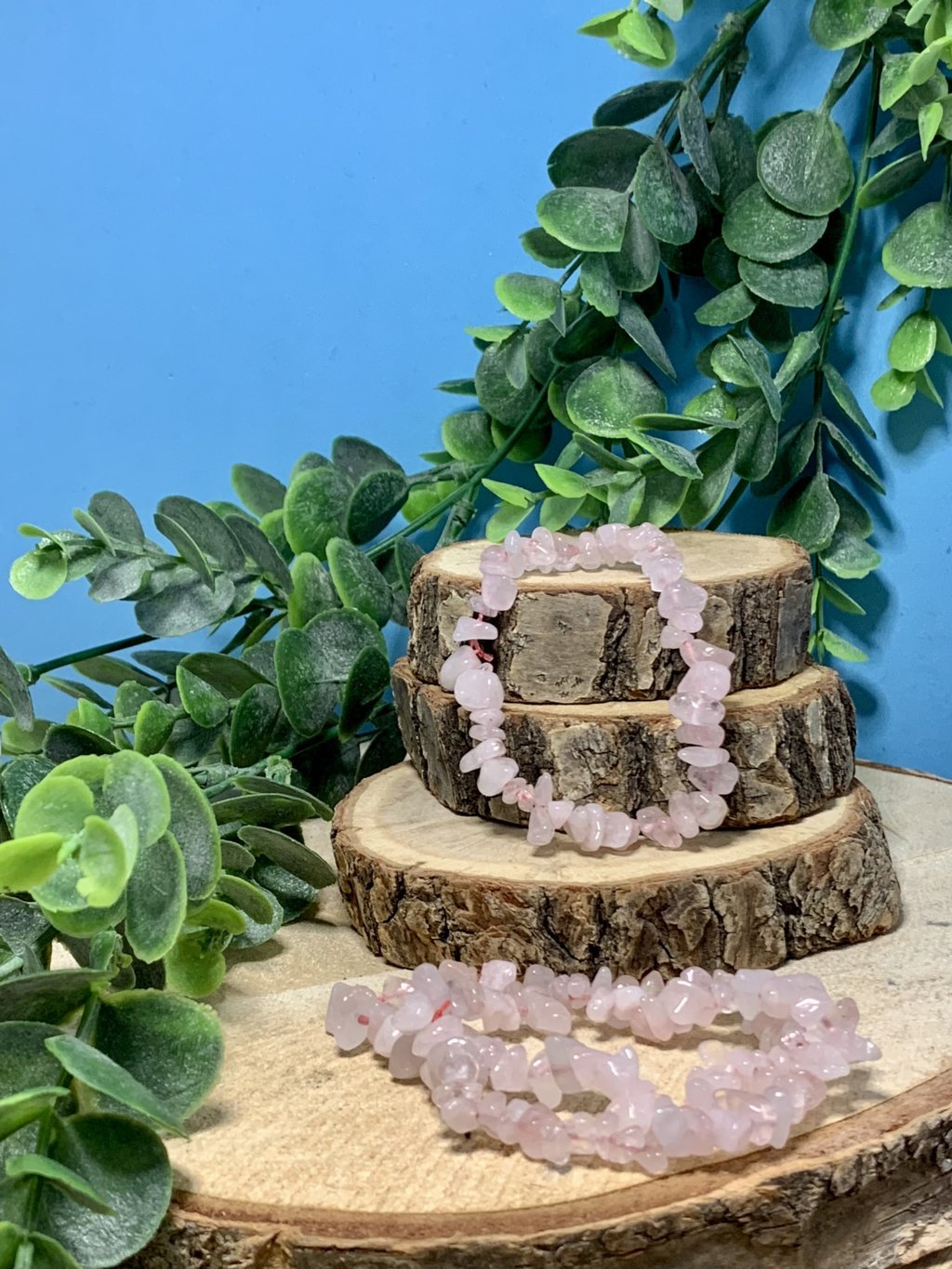 Pulsera de Chips de Cuarzo Rosa