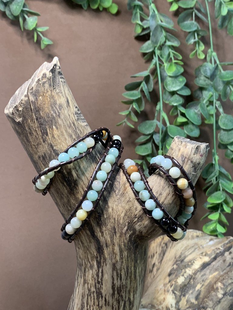 Pulsera de Amazonita y Ágata Negra 0,6cm