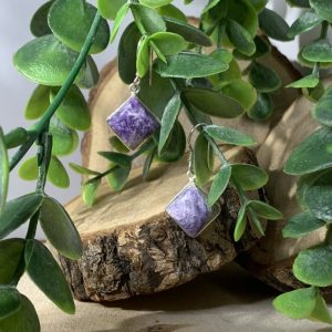 Pendientes Cubo Charoita Plata de Ley 925