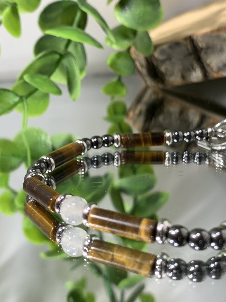 Pulsera de Hombre en Acero, Hematita, Labradorita y Ojo de Tigre - Imagen 2