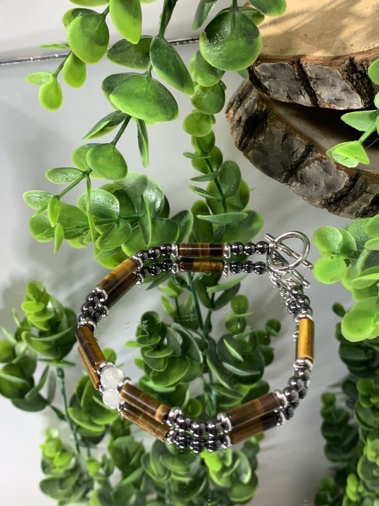 Pulsera de Hombre en Acero, Hematita, Labradorita y Ojo de Tigre - Imagen 3
