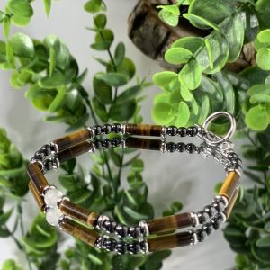 Pulsera de Hombre en Acero, Hematita, Labradorita y Ojo de Tigre