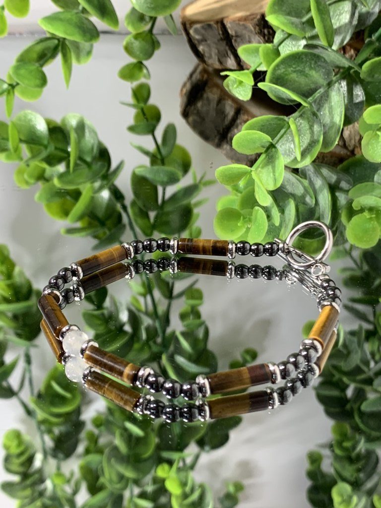 Pulsera de Hombre en Acero, Hematita, Labradorita y Ojo de Tigre