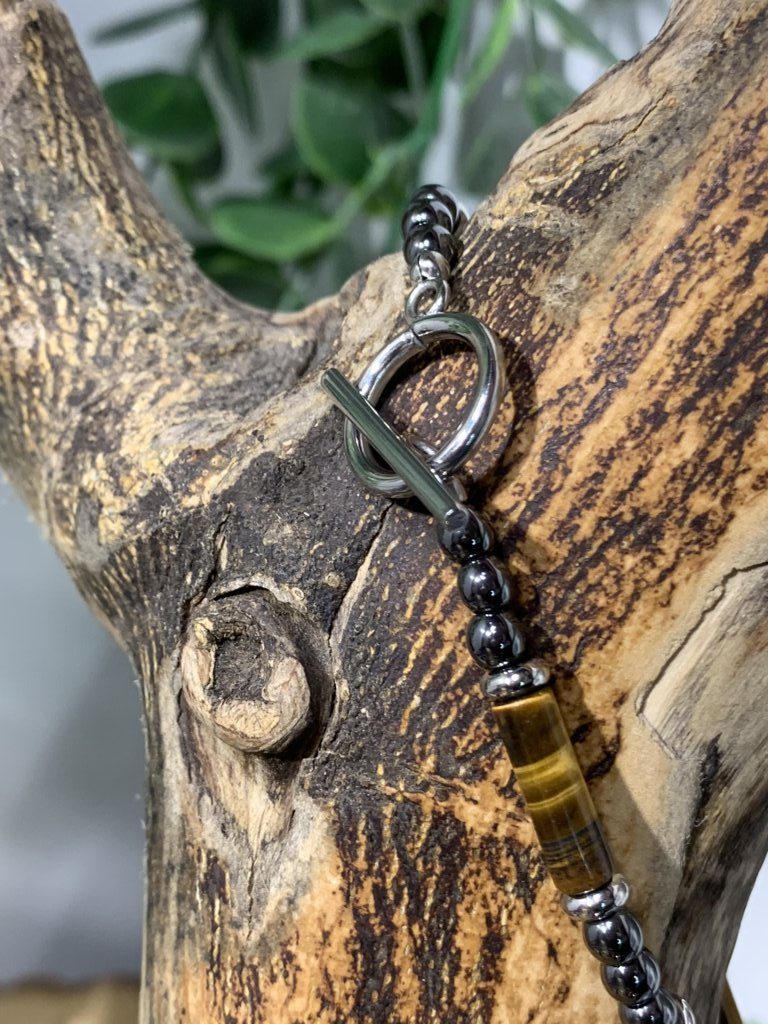 Pulsera de Hombre en Acero, Hematita, Labradorita y Ojo de Tigre - Imagen 6